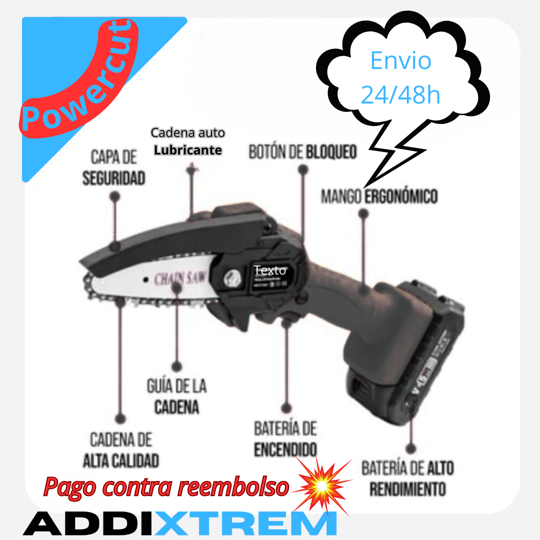“Powercut: Corta todo. Domina cualquier superficie.”.Motosierra eléctrica de mano!!!