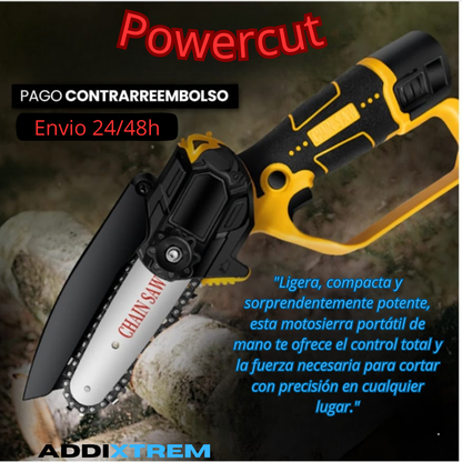 “Powercut: Corta todo. Domina cualquier superficie.”.Motosierra eléctrica de mano!!!